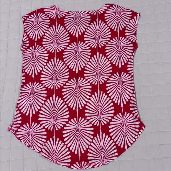 Joie 100% Linen Short Sleeve Tee Tropical Leaves Women’s Small Red Cream - Picture 3 of 7